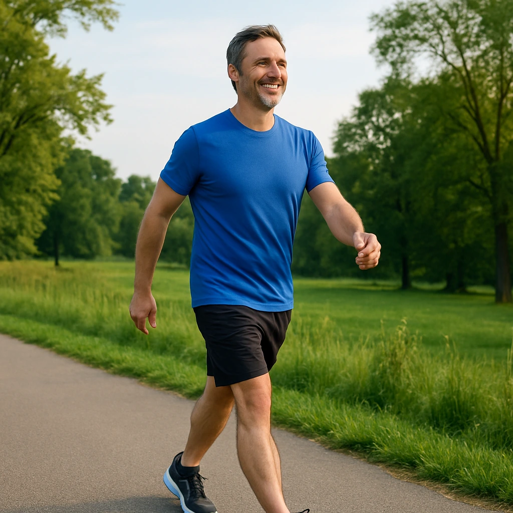 Walking person enjoying outdoor exercise for health and fitness